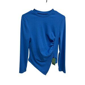 Remidoo Blue Long Sleeve Ruched Asymmetric Hem Polyester Top Size Large NWT